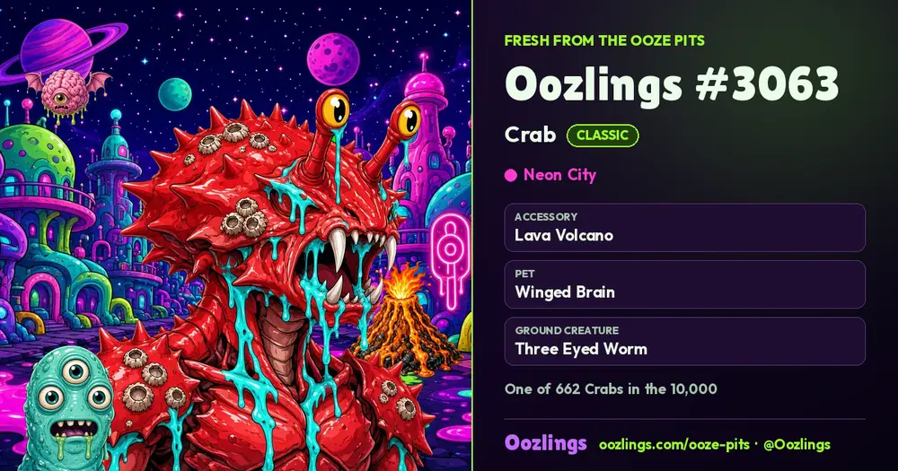 Oozlings #3063, a Classic Crab in Neon City