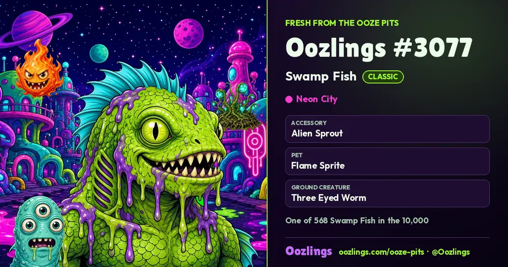 Oozlings #3077, a Classic Swamp Fish in Neon City