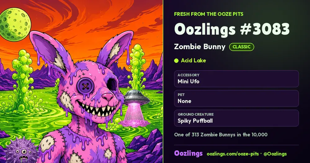 Oozlings #3083, a Classic Zombie Bunny in Acid Lake