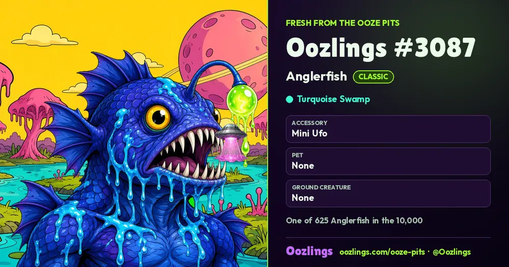Oozlings #3087, a Classic Anglerfish in Turquoise Swamp