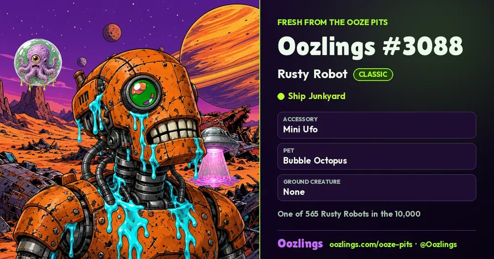 Oozlings #3088, a Classic Rusty Robot in Ship Junkyard