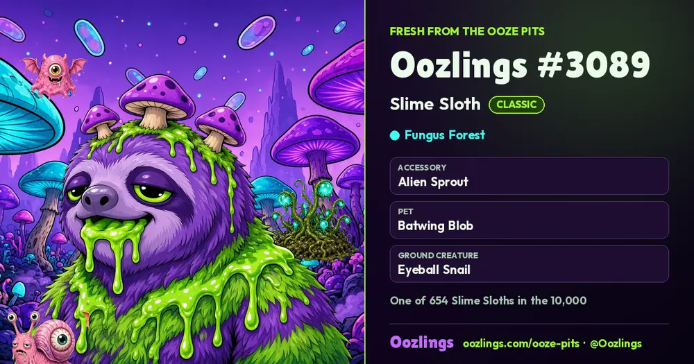 Oozlings #3089, a Classic Slime Sloth in Fungus Forest