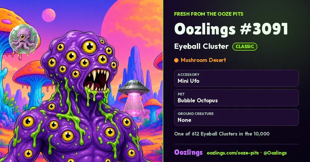 Oozlings #3091, a Classic Eyeball Cluster in Mushroom Desert