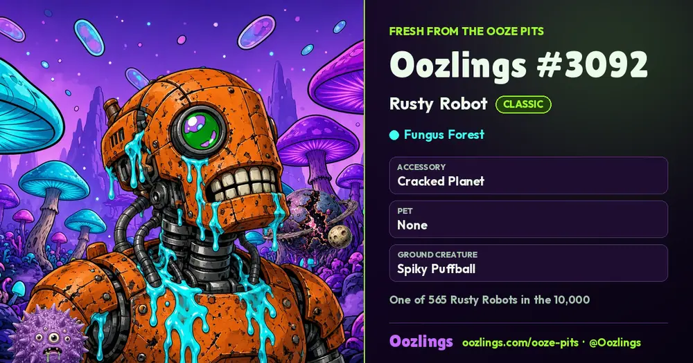 Oozlings #3092, a Classic Rusty Robot in Fungus Forest