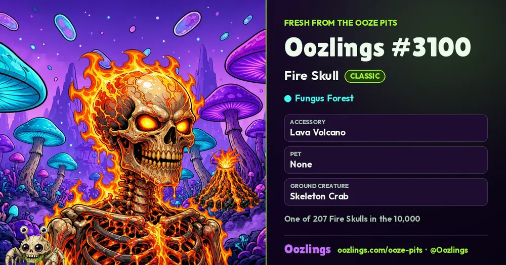 Oozlings #3100, a Classic Fire Skull in Fungus Forest