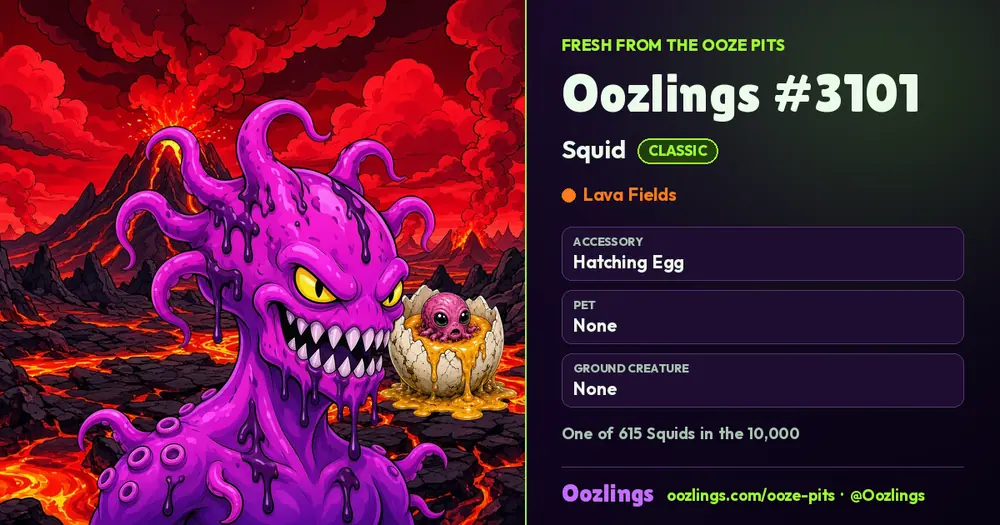 Oozlings #3101, a Classic Squid in Lava Fields