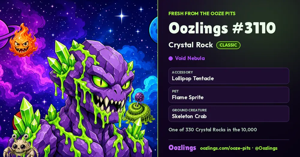 Oozlings #3110, a Classic Crystal Rock in Void Nebula