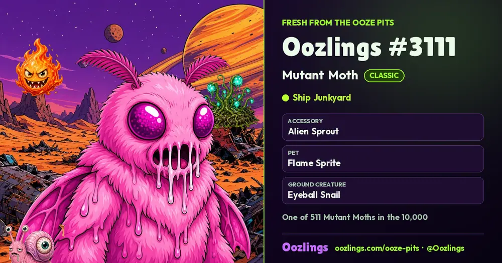 Oozlings #3111, a Classic Mutant Moth in Ship Junkyard