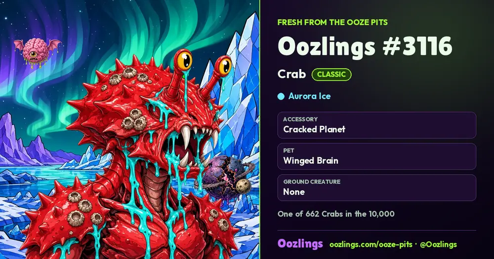 Oozlings #3116, a Classic Crab in Aurora Ice