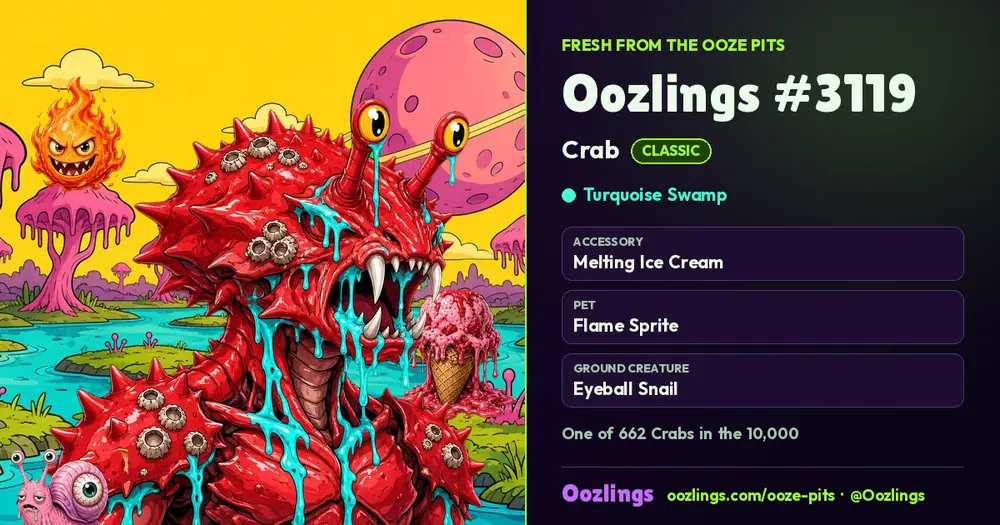 Oozlings #3119, a Classic Crab in Turquoise Swamp