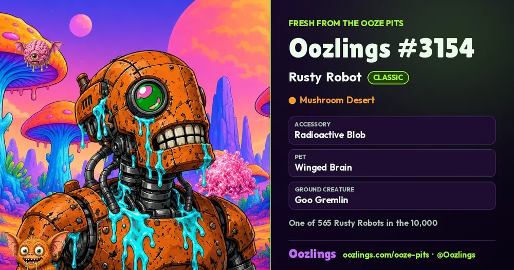 Oozlings #3154, a Classic Rusty Robot in Mushroom Desert