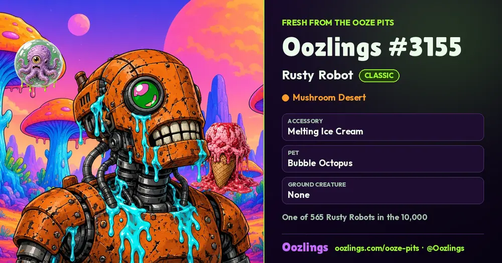 Oozlings #3155, a Classic Rusty Robot in Mushroom Desert