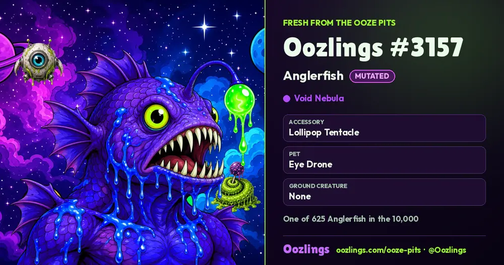 Oozlings #3157, a Mutated Anglerfish in Void Nebula