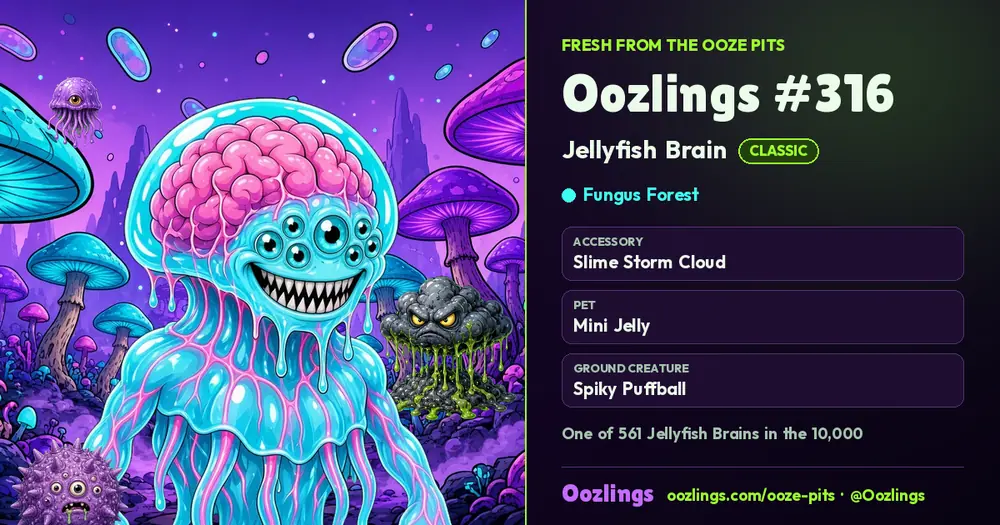 Oozlings #316, a Classic Jellyfish Brain in Fungus Forest