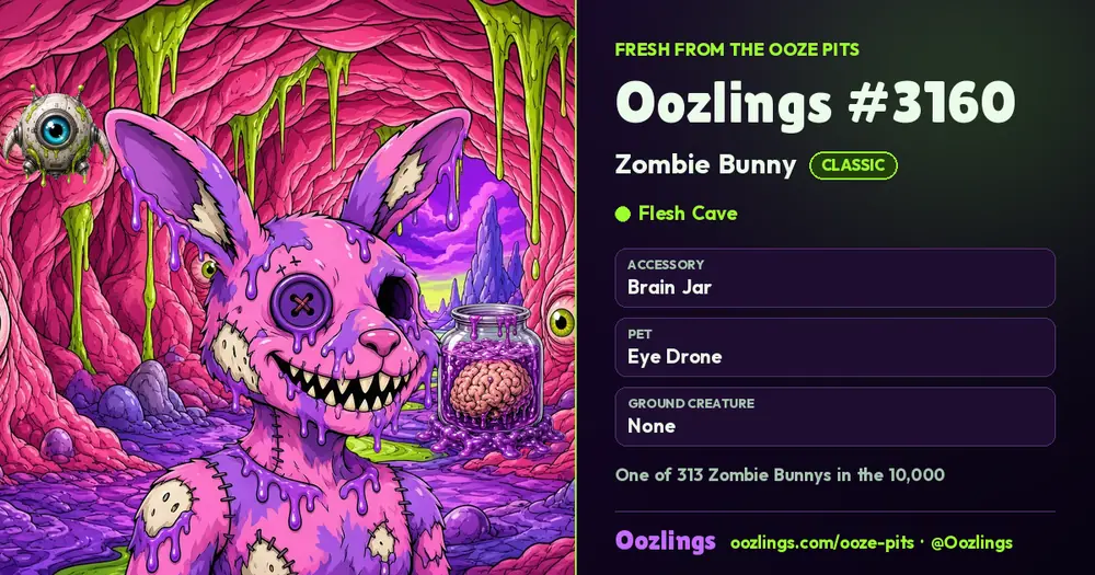 Oozlings #3160, a Classic Zombie Bunny in Flesh Cave