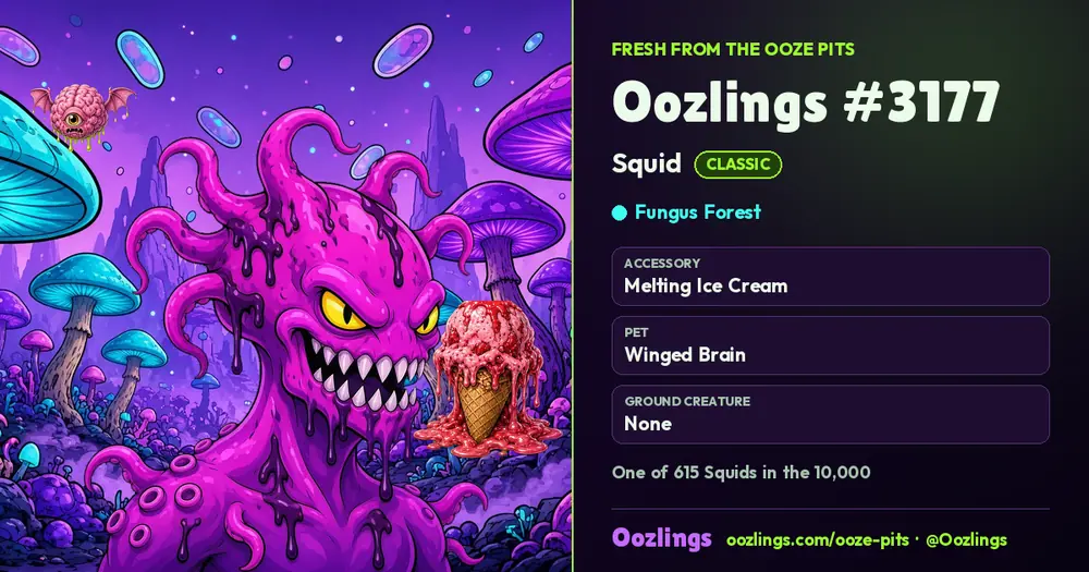 Oozlings #3177, a Classic Squid in Fungus Forest