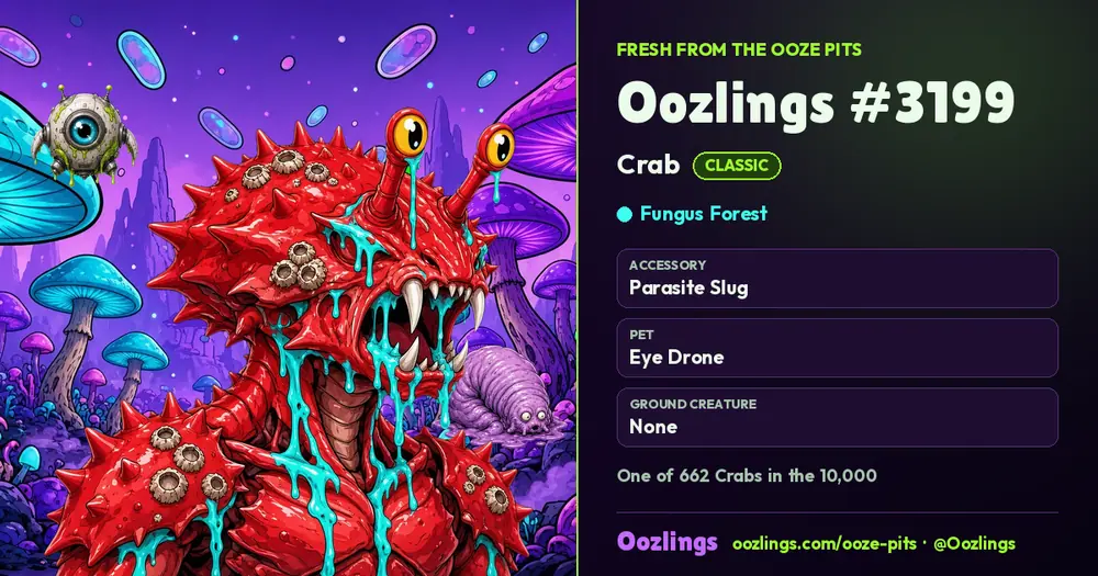 Oozlings #3199, a Classic Crab in Fungus Forest