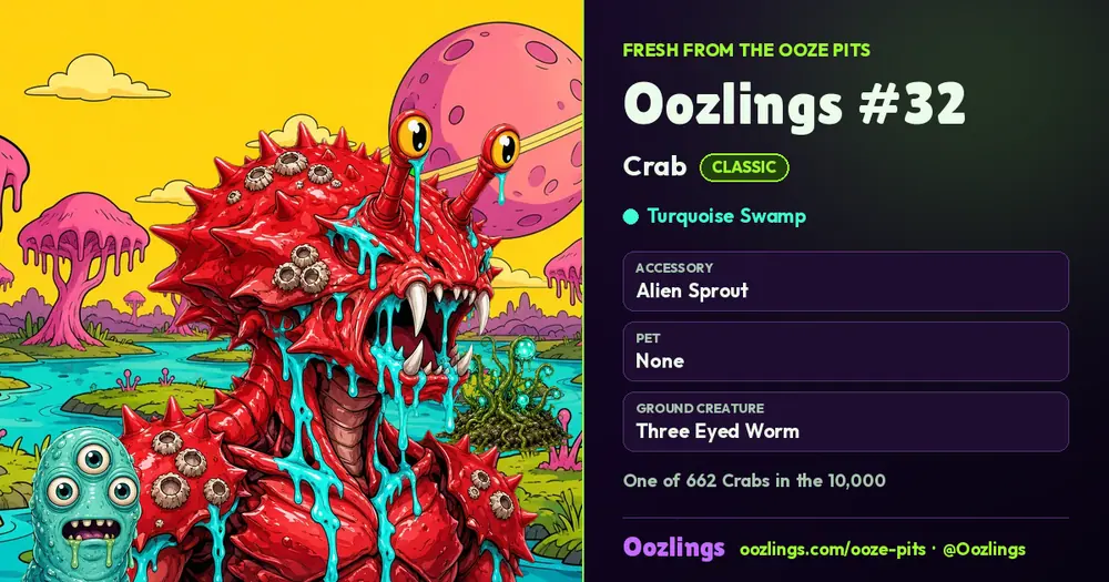 Oozlings #32, a Classic Crab in Turquoise Swamp