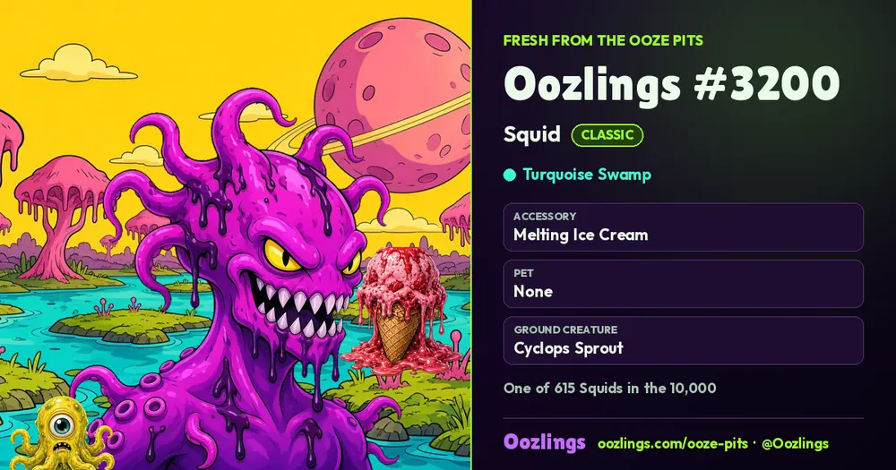 Oozlings #3200, a Classic Squid in Turquoise Swamp