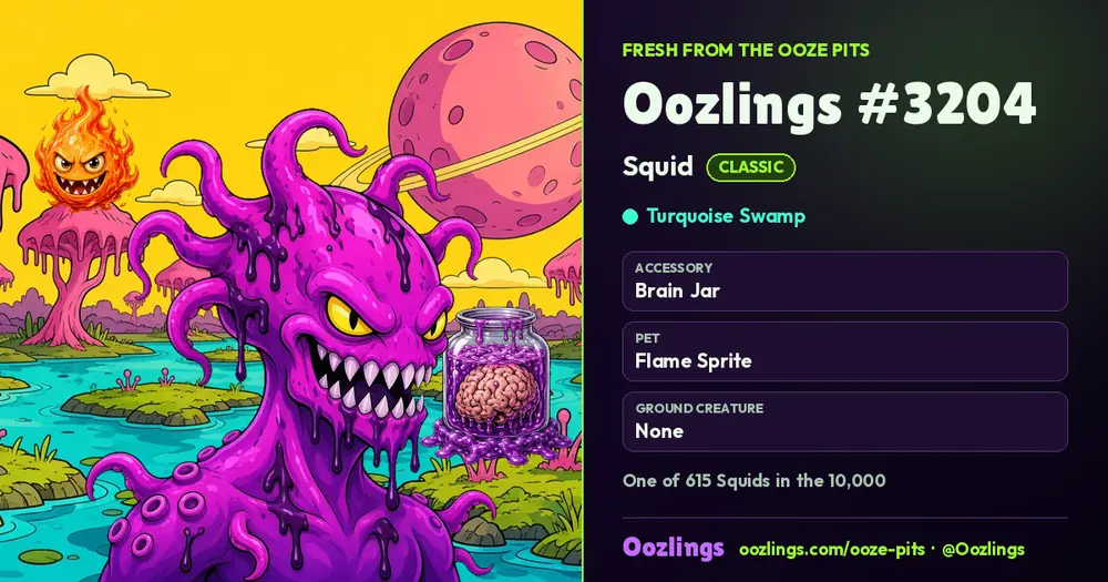 Oozlings #3204, a Classic Squid in Turquoise Swamp