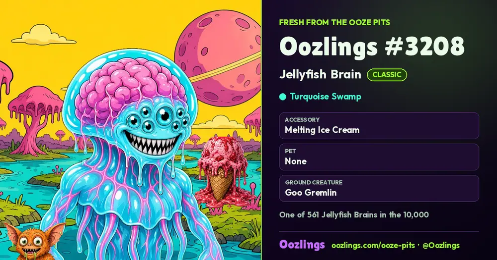Oozlings #3208, a Classic Jellyfish Brain in Turquoise Swamp