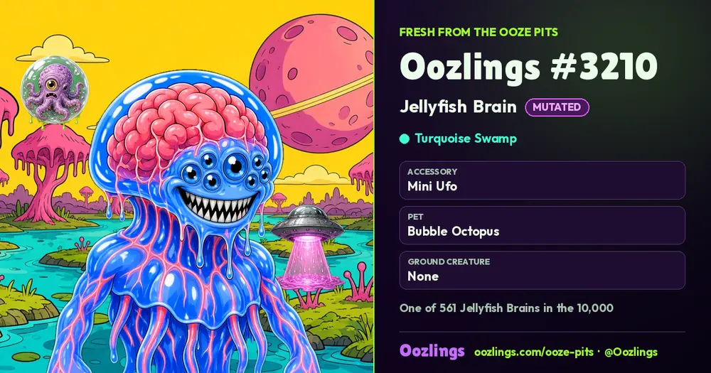 Oozlings #3210, a Mutated Jellyfish Brain in Turquoise Swamp