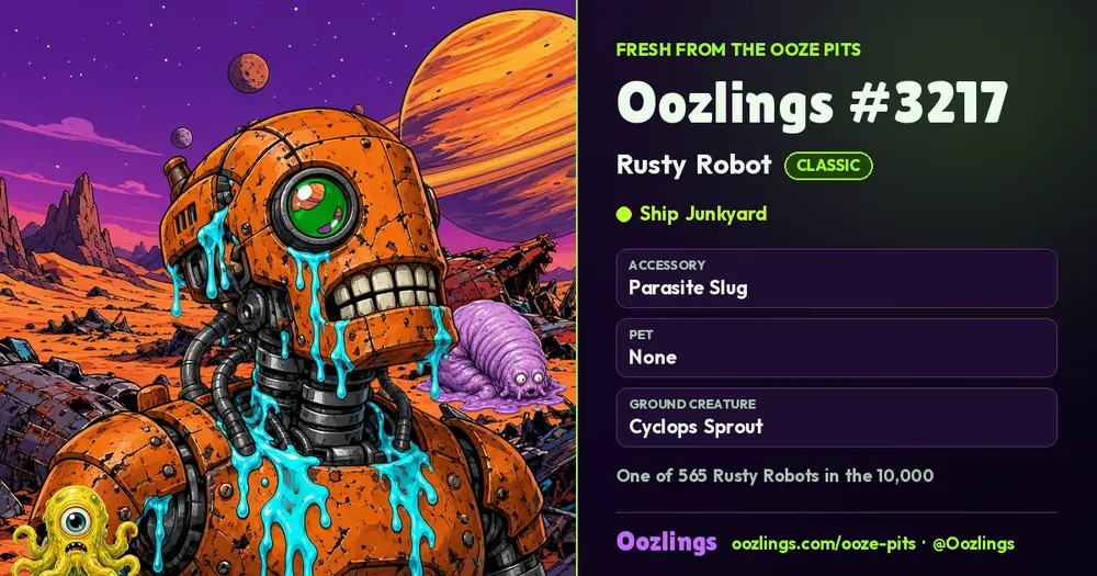 Oozlings #3217, a Classic Rusty Robot in Ship Junkyard
