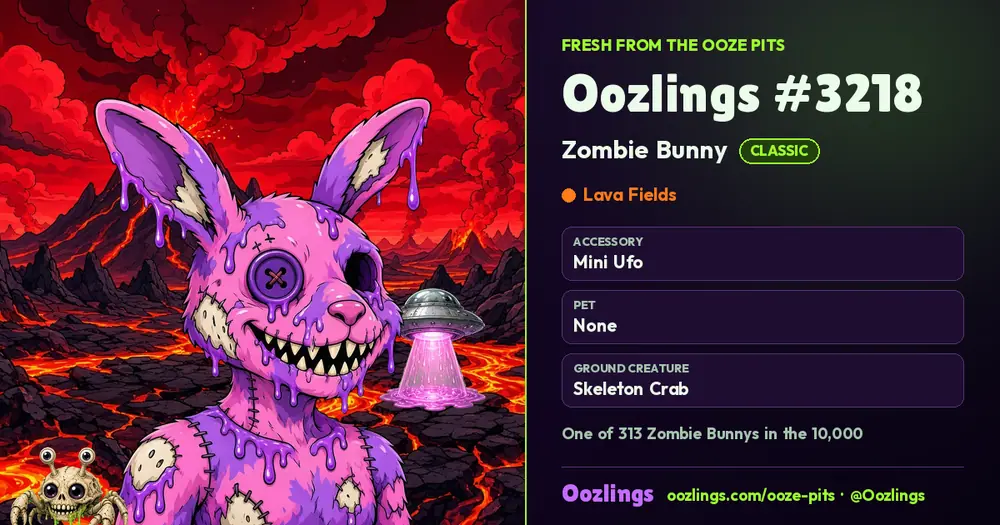 Oozlings #3218, a Classic Zombie Bunny in Lava Fields