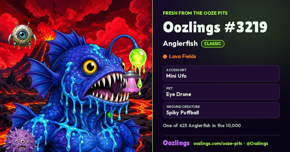 Oozlings #3219, a Classic Anglerfish in Lava Fields