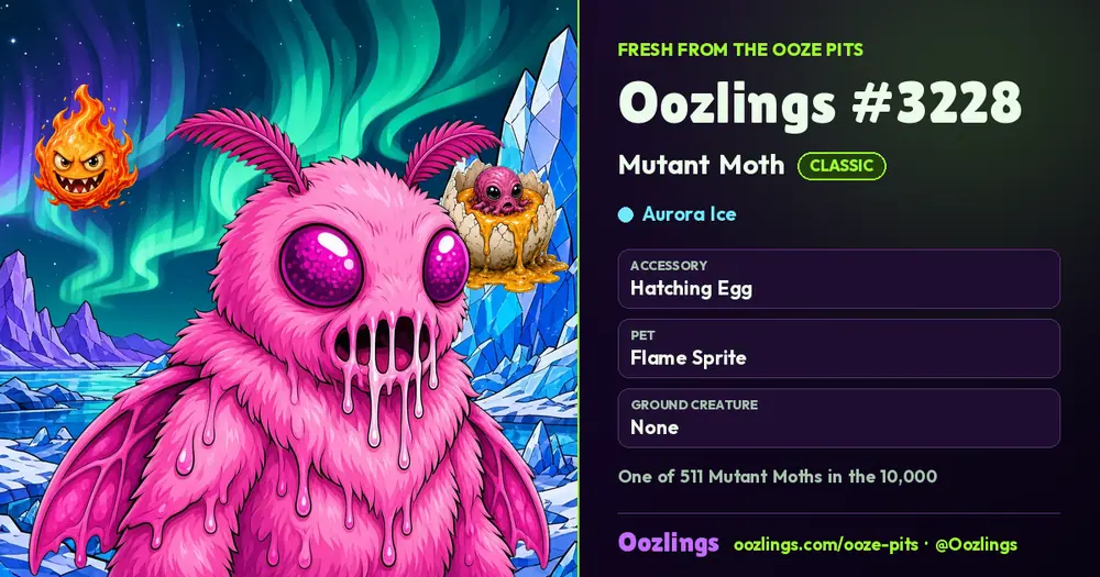 Oozlings #3228, a Classic Mutant Moth in Aurora Ice