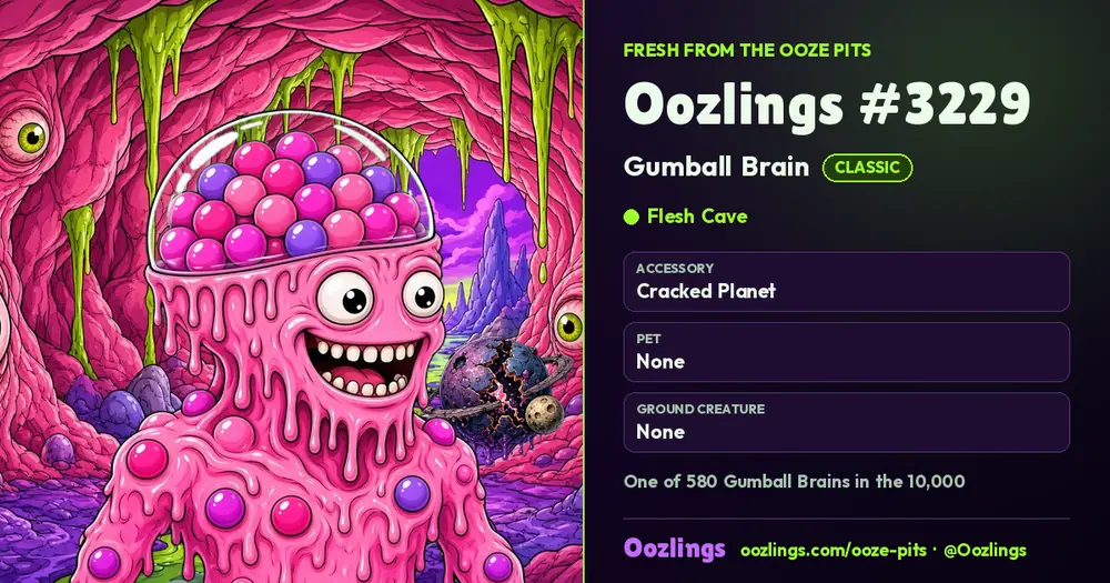 Oozlings #3229, a Classic Gumball Brain in Flesh Cave