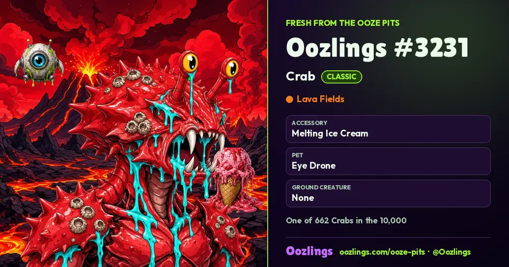 Oozlings #3231, a Classic Crab in Lava Fields