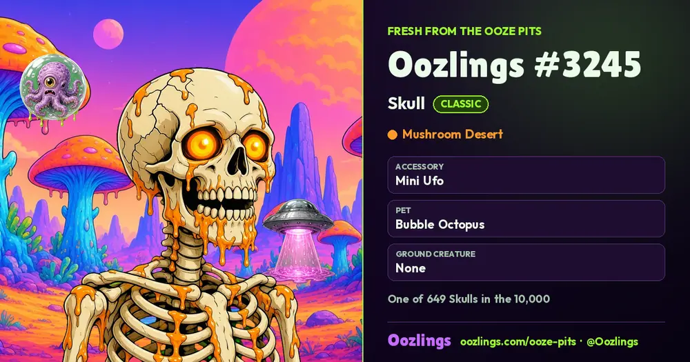 Oozlings #3245, a Classic Skull in Mushroom Desert