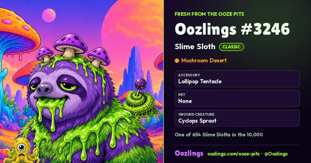 Oozlings #3246, a Classic Slime Sloth in Mushroom Desert