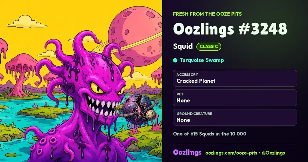 Oozlings #3248, a Classic Squid in Turquoise Swamp