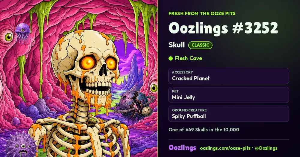 Oozlings #3252, a Classic Skull in Flesh Cave