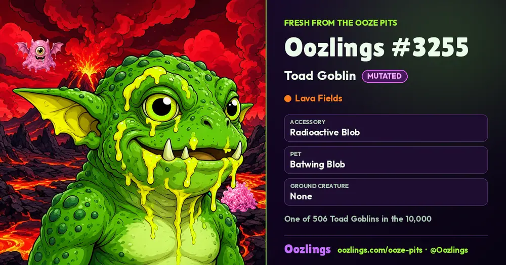 Oozlings #3255, a Mutated Toad Goblin in Lava Fields