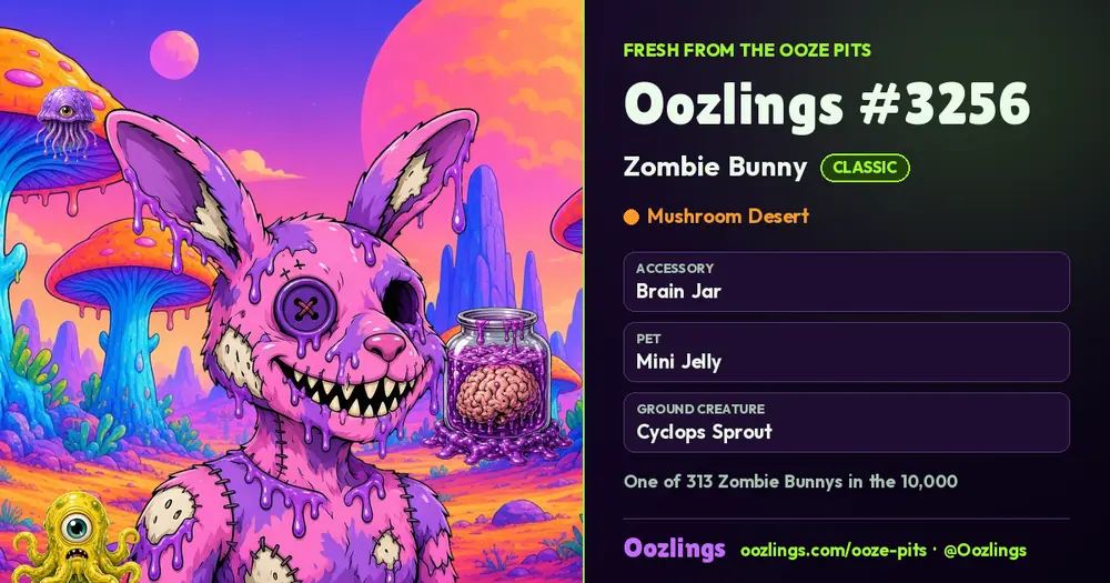 Oozlings #3256, a Classic Zombie Bunny in Mushroom Desert