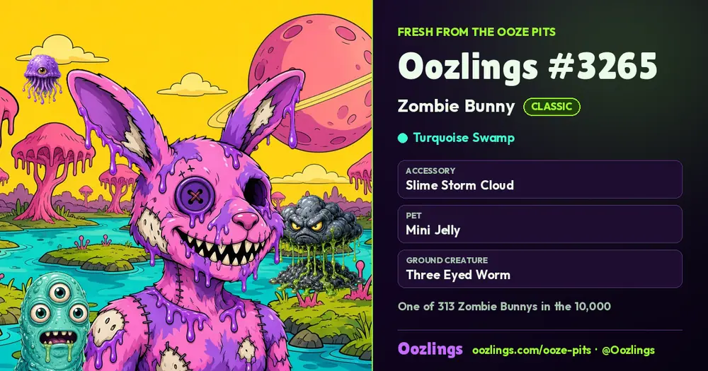 Oozlings #3265, a Classic Zombie Bunny in Turquoise Swamp
