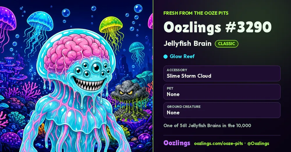 Oozlings #3290, a Classic Jellyfish Brain in Glow Reef