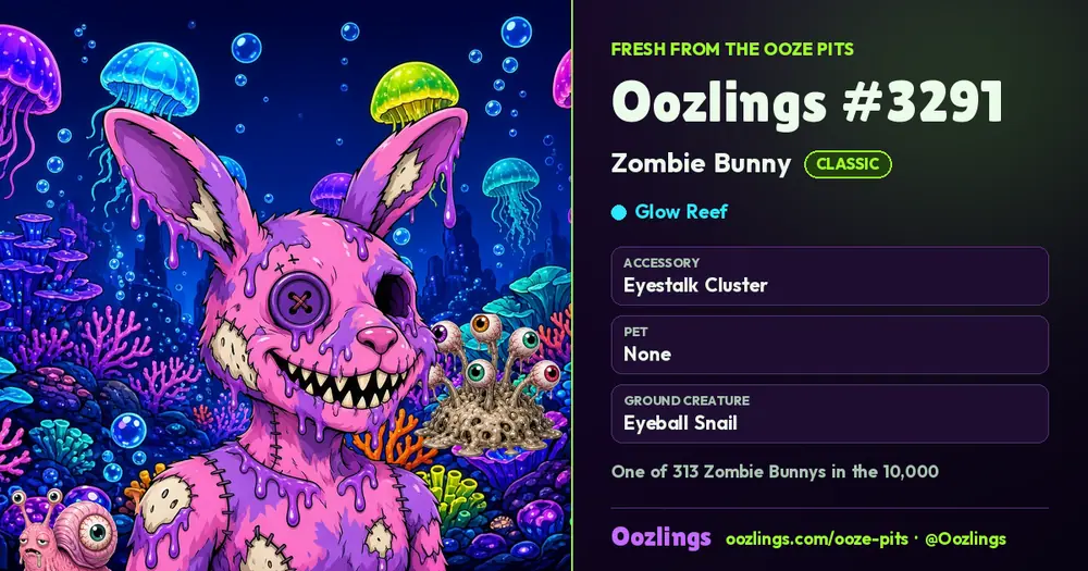 Oozlings #3291, a Classic Zombie Bunny in Glow Reef