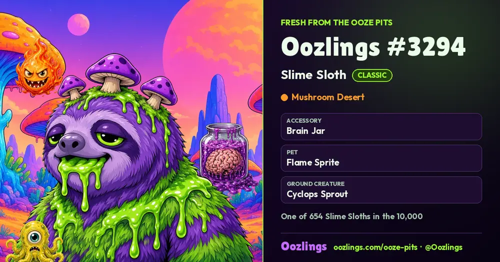 Oozlings #3294, a Classic Slime Sloth in Mushroom Desert