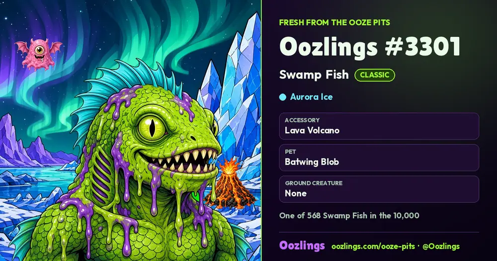 Oozlings #3301, a Classic Swamp Fish in Aurora Ice