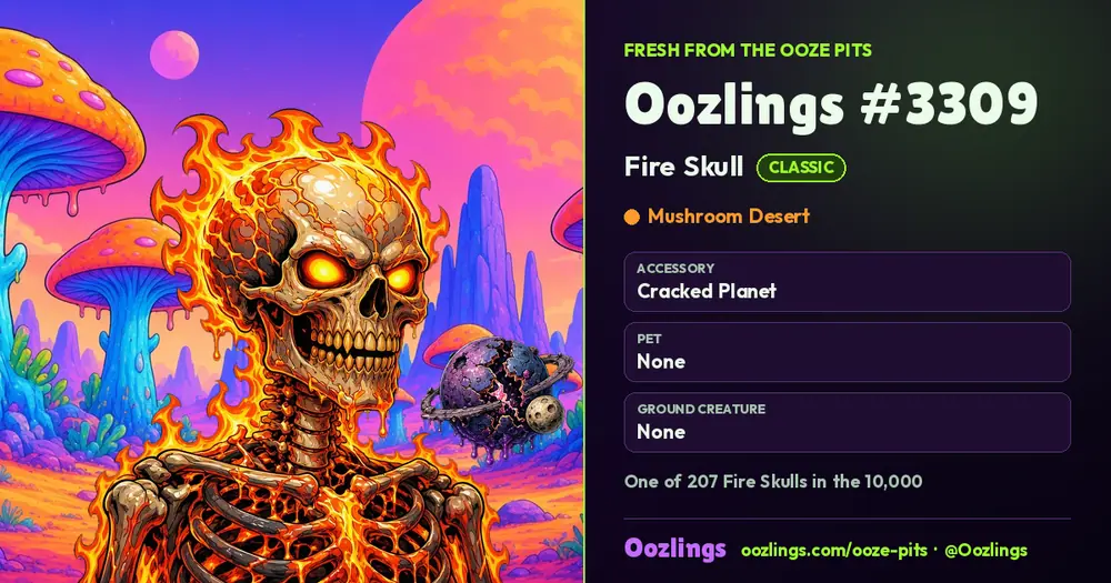 Oozlings #3309, a Classic Fire Skull in Mushroom Desert