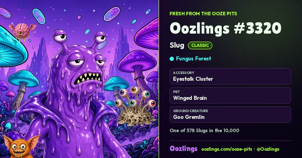 Oozlings #3320, a Classic Slug in Fungus Forest