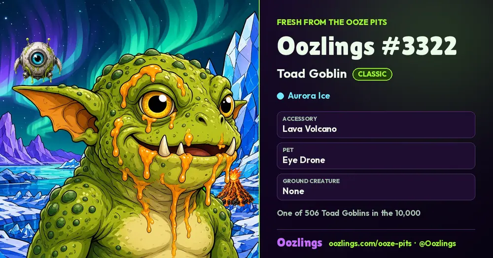 Oozlings #3322, a Classic Toad Goblin in Aurora Ice