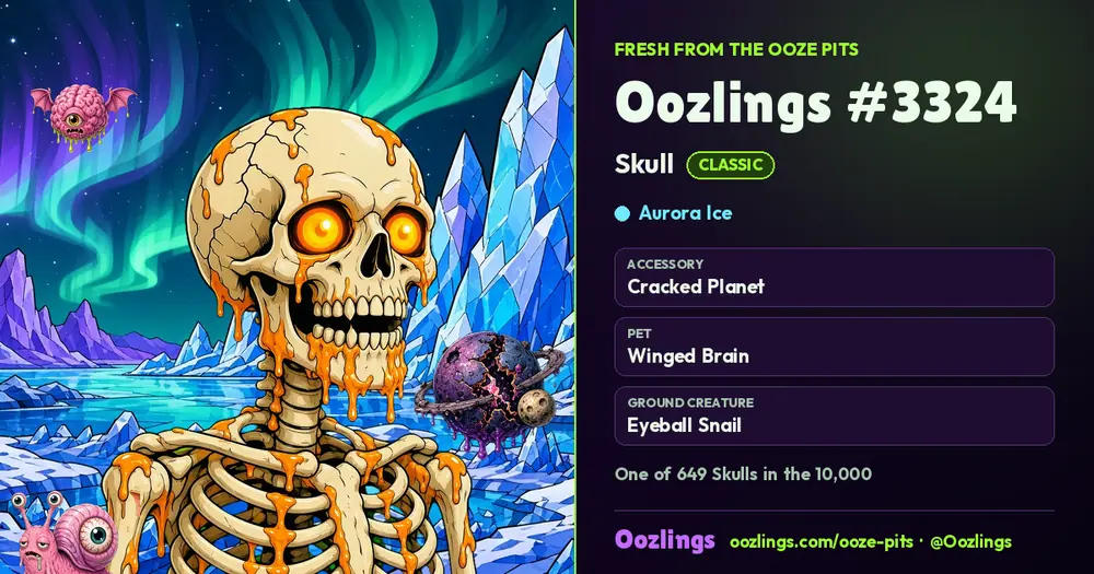 Oozlings #3324, a Classic Skull in Aurora Ice