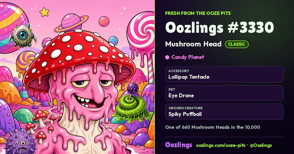 Oozlings #3330, a Classic Mushroom Head in Candy Planet