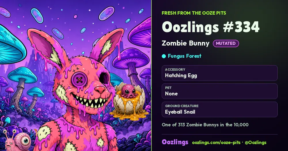 Oozlings #334, a Mutated Zombie Bunny in Fungus Forest
