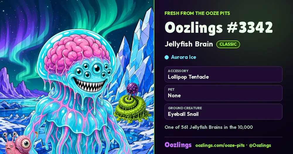 Oozlings #3342, a Classic Jellyfish Brain in Aurora Ice